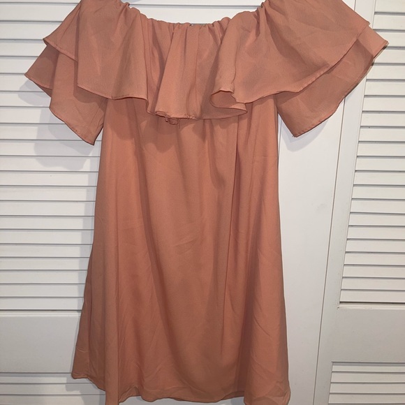 Beautiful Baby Pink Ruffle Off the Shoulder Dress - Picture 1 of 3